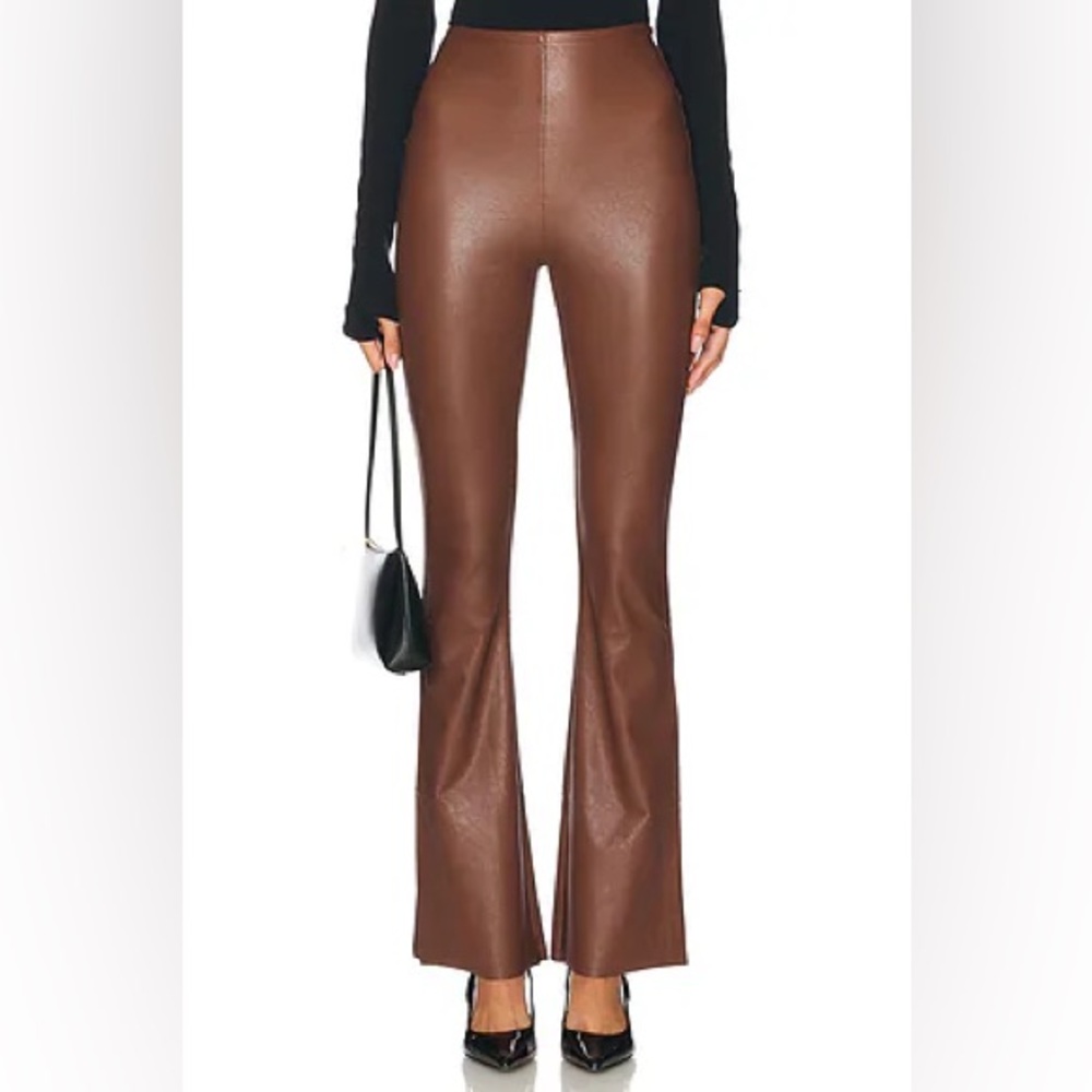 Commando Chocolate Brown Faux Leather Flare Leggings High Rise Smoothing Pants M